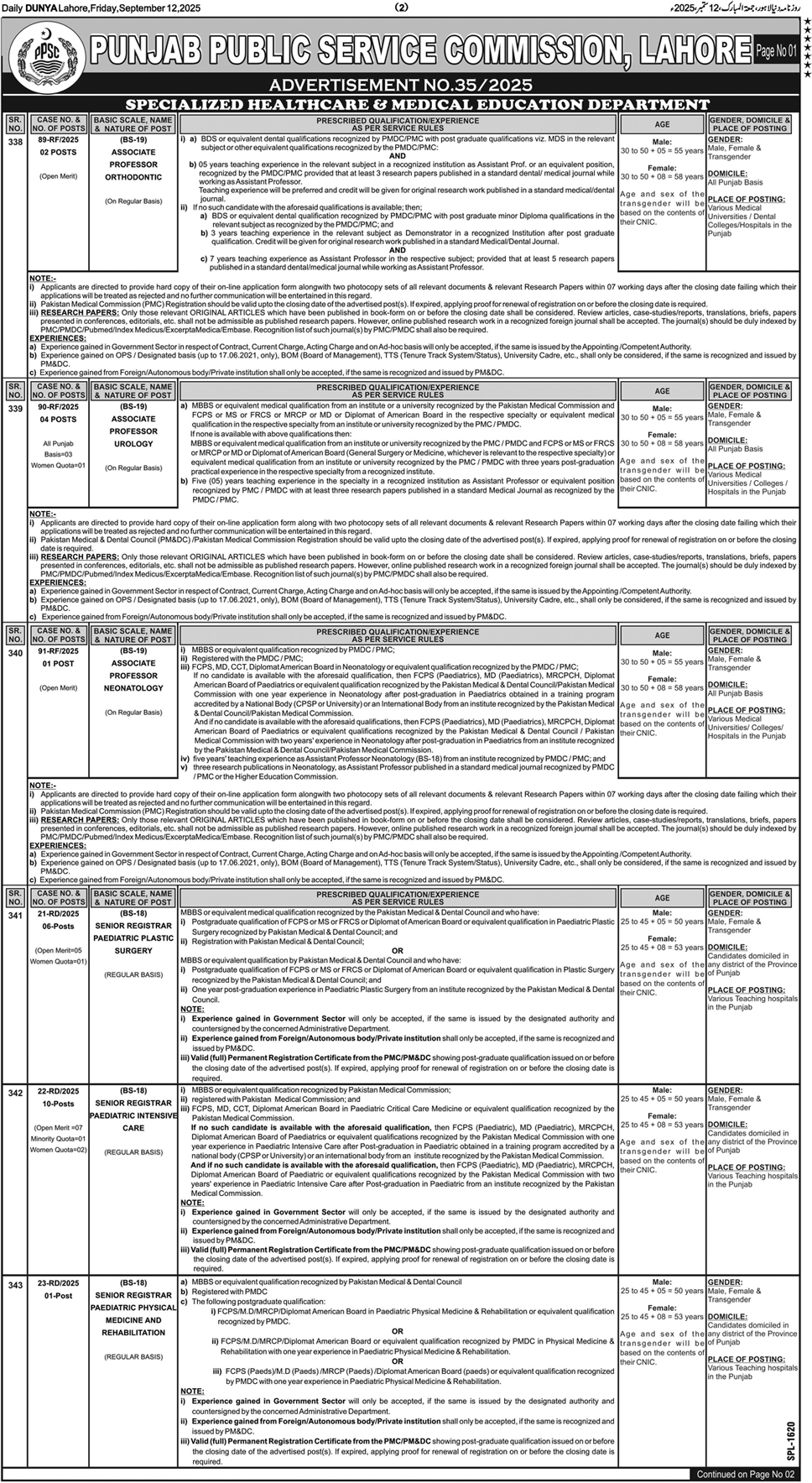 Punjab Public Service Commission Lahore Jobs